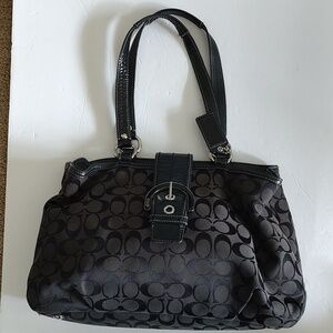 Authentic Coach Black Signature Canvas W/ Leather Trim 9x15x4